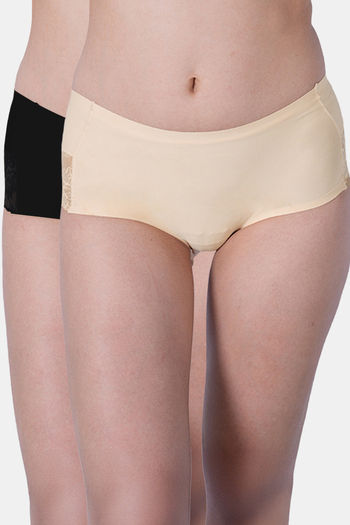 Buy Soie Seamless Mid Waist Full Coverage Lace Brief (Pack Of 2) - Multicolor